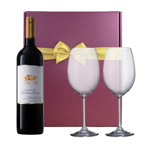 Old Vine Shiraz 75cl 108 yr Old Vines Red Wine And Bohemia Glasses In A Gift Box